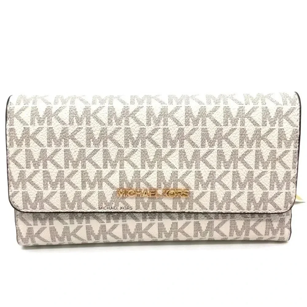 Michael Kors Large Trifold Wallet Vanilla/Brown (NWT) - Picture 2 of 7